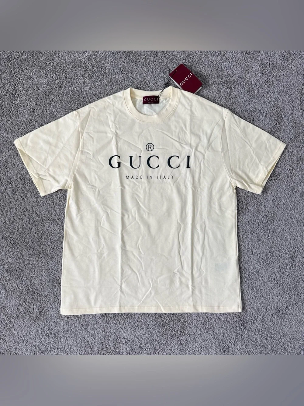 Gucci Cream Short Sleeve round neck t shirt Logo Tee size XL